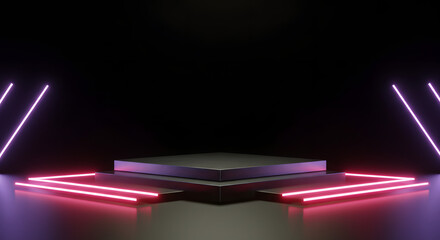 Futuristic LED Podium in Dark Cinematic Spotlight