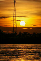 Mekong River Golden Sunset Vientiane, Laos