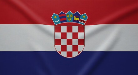 Naklejka premium Croatian flag waving with national emblem and detailed texture