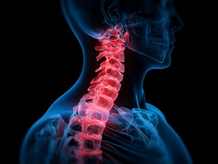 3D Rendering of Human Neck and Shoulder Anatomy Visualization with Detailed Spinal Structure