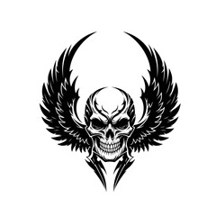 Obraz premium Winged Skull Vector Illustration in Black and White