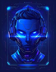 Futuristic robot head portrait