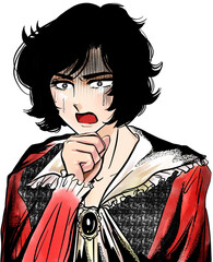 ショックで言葉を失う昭和少女漫画風中世ヨーロッパの黒髪王子