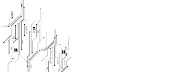 Black circuit board on transparent background. Tech pattern for web, banner design, and presentation bg.