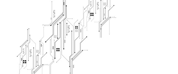 White circuit board background. Technology concept. Thin line wires and dots. AI chip innovation concept. 