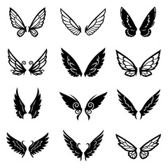 Collection of Various Stylized Wing Silhouettes Designs