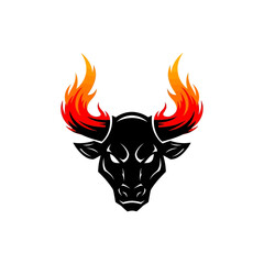 Fiery Bull Head Vector Illustration with Flaming Horns