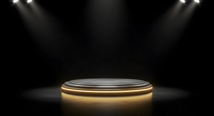 Single Metallic Podium with Glowing Edges