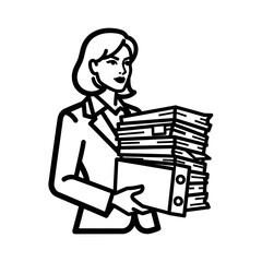 Businesswoman Carrying a Heavy Stack of Documents