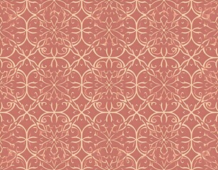 Intricate peach-toned pattern with repeating floral and geometric motifs