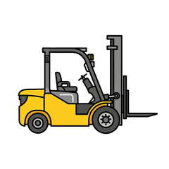 Yellow Forklift Truck Illustration with Black Outline