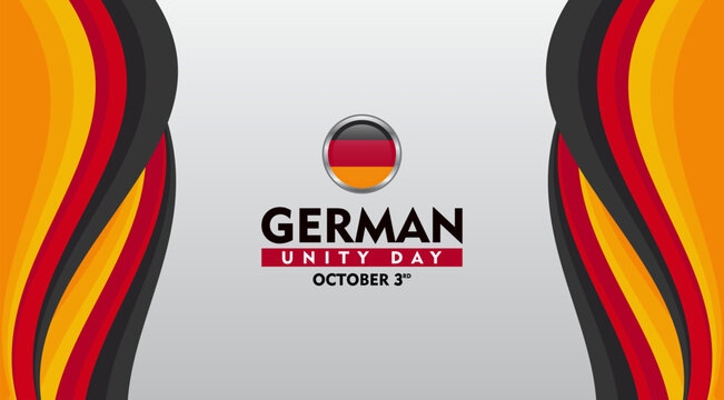 German Unity Day. Celebrated every October 3rd. Design element with waving ribbon flag. Suitable for banner, poster, greeting card, social media - Powered by Adobe