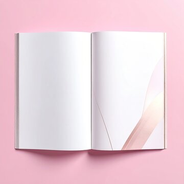 Open blank book with pink ribbon graphic, on pink background