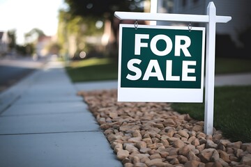 For sale sign in wealthy suburban street