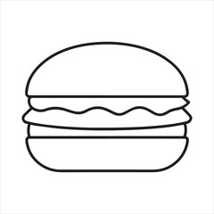 Hamburger Outline Icon – Minimal Fast Food Vector Symbol in Flat Line Style