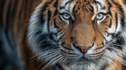 Obraz premium Close up of a tiger's face showing its eyes nose and whiskers.