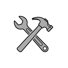 Crossed Hammer and Wrench Icon, Gray Tools Illustration