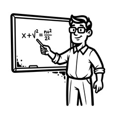 Teacher Explaining Equation on Chalkboard