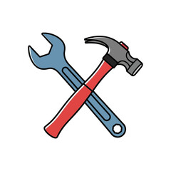 Crossed Hammer and Wrench Tools Illustration, Vector Graphic.
