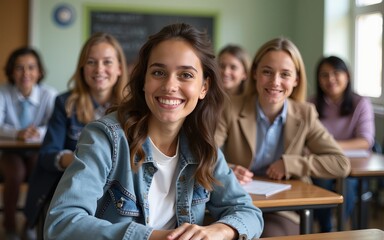 Smiling happy students. High quality