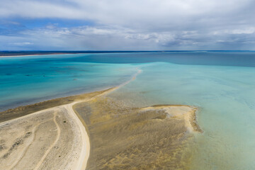Aerial view on coastline before a storm around Shell Beach in Sharkbay, Western Australia