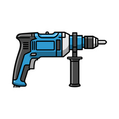 Blue and Black Corded Power Drill with Auxiliary Handle Illustration
