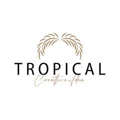 Palm leaf logo design concept line simple minimalist elegant tropical plants, icon symbol template design