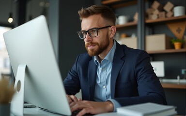 Serious businessman working. High quality