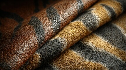 Close-up of brown and black striped animal fur texture pattern.