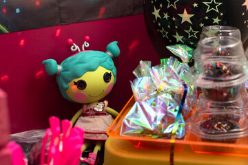 Alien and bright colorful decorations at child's birthday party