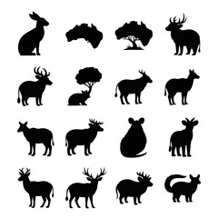 Black Silhouette Animals and Shapes on White Background