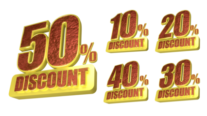 3D Package Red and Gold Discount Labels 10 20 30 40 50 Percent Off with Transparent Background