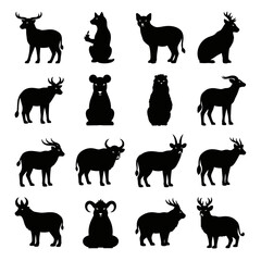 Silhouette Collection of Various Animals in Black Color