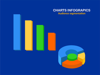 Pie Circle Chart, Bar Chart Infographics Elements 3D Vector Flat Design.