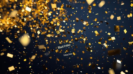 Golden confetti falling on a dark background with black friday and friday sale text overlayed