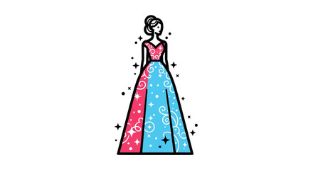 Elegant Woman in a Colorful Gown Illustration