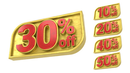 3D Package Red and Gold Discount Labels 10 20 30 40 50 Percent Off with Transparent Background