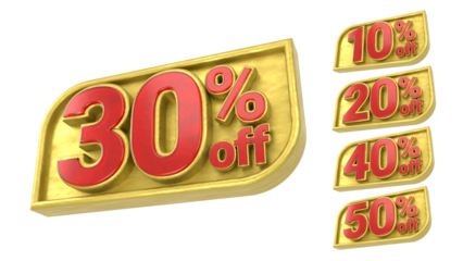 3D Package Red and Gold Discount Labels 10 20 30 40 50 Percent Off with Transparent Background