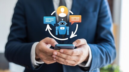 Businessman using chatbot on smartphone customer service artificial intelligence