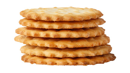 A stack of crispy, golden-brown wafers, each with a textured surface, showcasing layers and a delicious, inviting appearance.