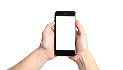 Hands holding a blank smartphone