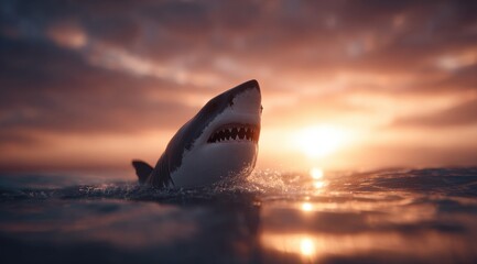 Fototapeta premium Shark emerging at sunset
