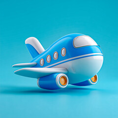 Naklejka premium Blue Cartoon Toy Airplane 3D Illustration on Pastel Blue Background