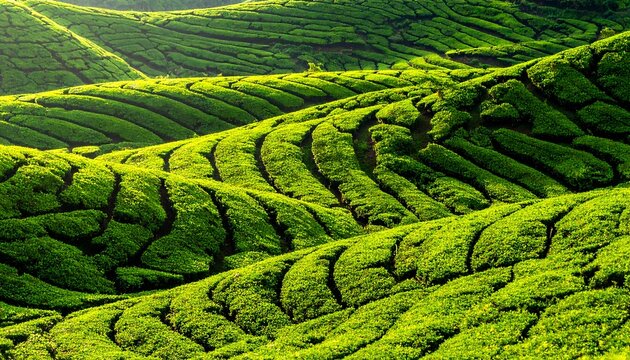 Rolling green hills of tea plantation - Powered by Adobe