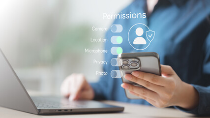 privacy, consent, settings, cookie, gdpr, data, User managing mobile app permissions and privacy...