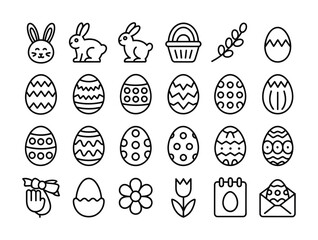Easter & Spring Festival Line Icons - Bunny, Egg, Basket, Tulip, Chick, Flower, Calendar, Envelope for Greeting Cards, Apps, Decor & Seasonal Marketing

