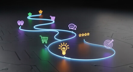 Visualizing the comprehensive digital customer journey, a strategic pathway illustrating key interaction points from ideation to goal achievement.