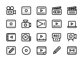 Multimedia & Content Creation Icon Set — Video and Audio Tools Line Art