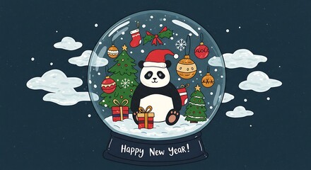 Festive panda in snow globe decoration for new year celebration