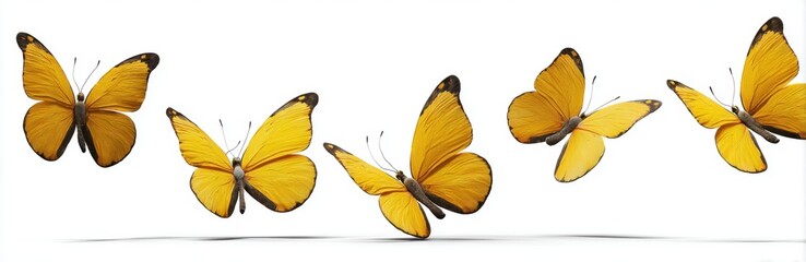 Obraz premium Group of yellow butterflies flying in a clear sky with a